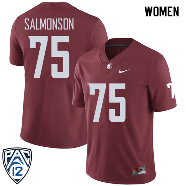 Women #75 B.J. Salmonson Washington State Cougars College Football Jerseys Sale-Crimson